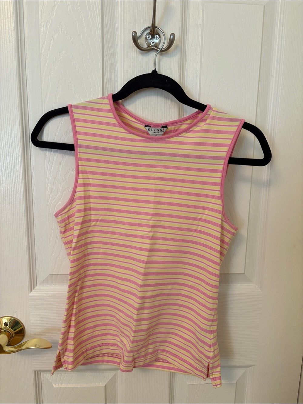 Guess Pink & Pale Yellow Striped Sleeveless Top